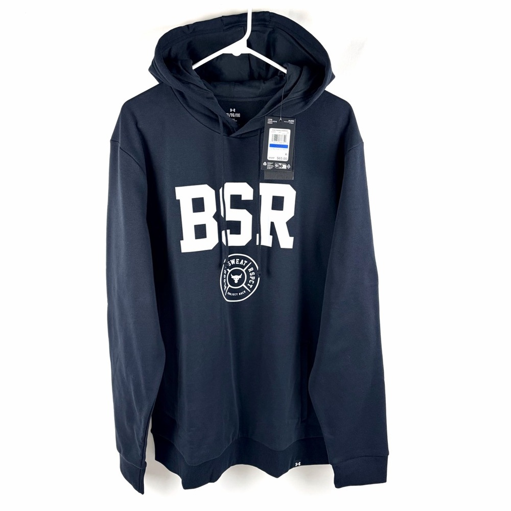 Under Armour Project Rock Hoodie 2XL Black Gym Pullover BSR Logo - Picture 2 of 10